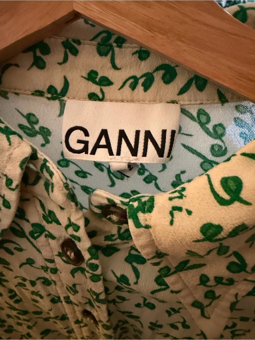 Ganni Cream Maxi Shirt Dress with Green Floral Print - Picture 2 of 3